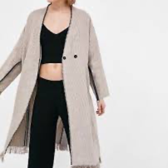 Lagenlook Long Linen Neutral Stripe Duster/Coat with FrInge - Picture 3 of 3